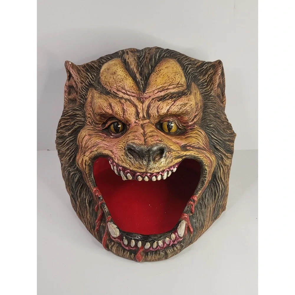Werewolf Head Candy Bowl Halloween Horror Prop Resin Monster Decor Brown Red